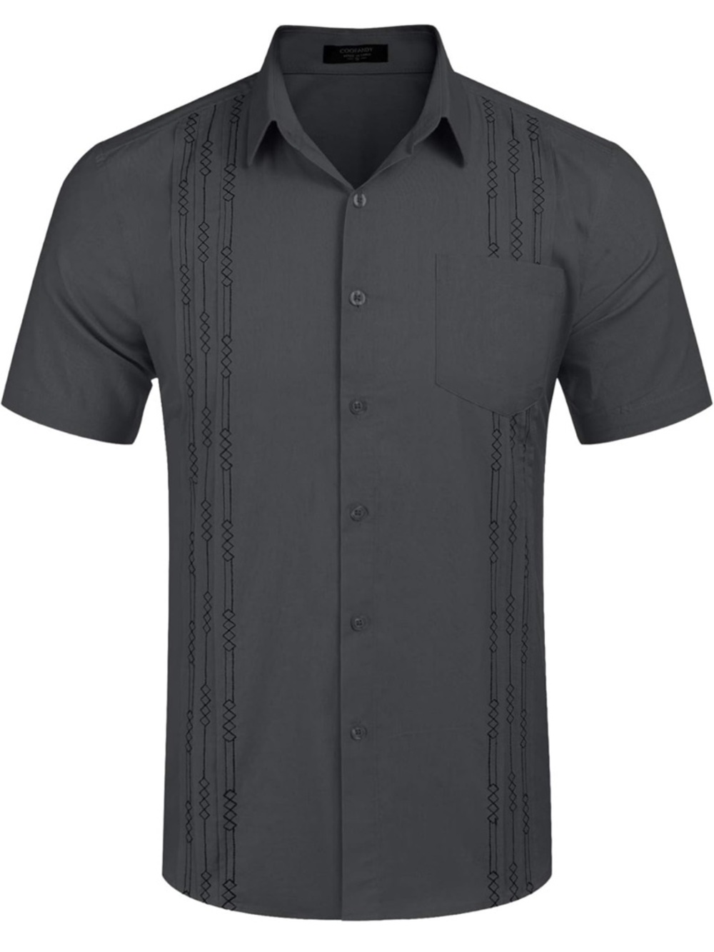 Men's Short-Sleeve Embroidered Guayabera Shirt - Charcoal